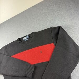 Polo Ralph Lauren Sweater Men's 2XL Black Red 100% Lambs Wool V Neck Colorblock
